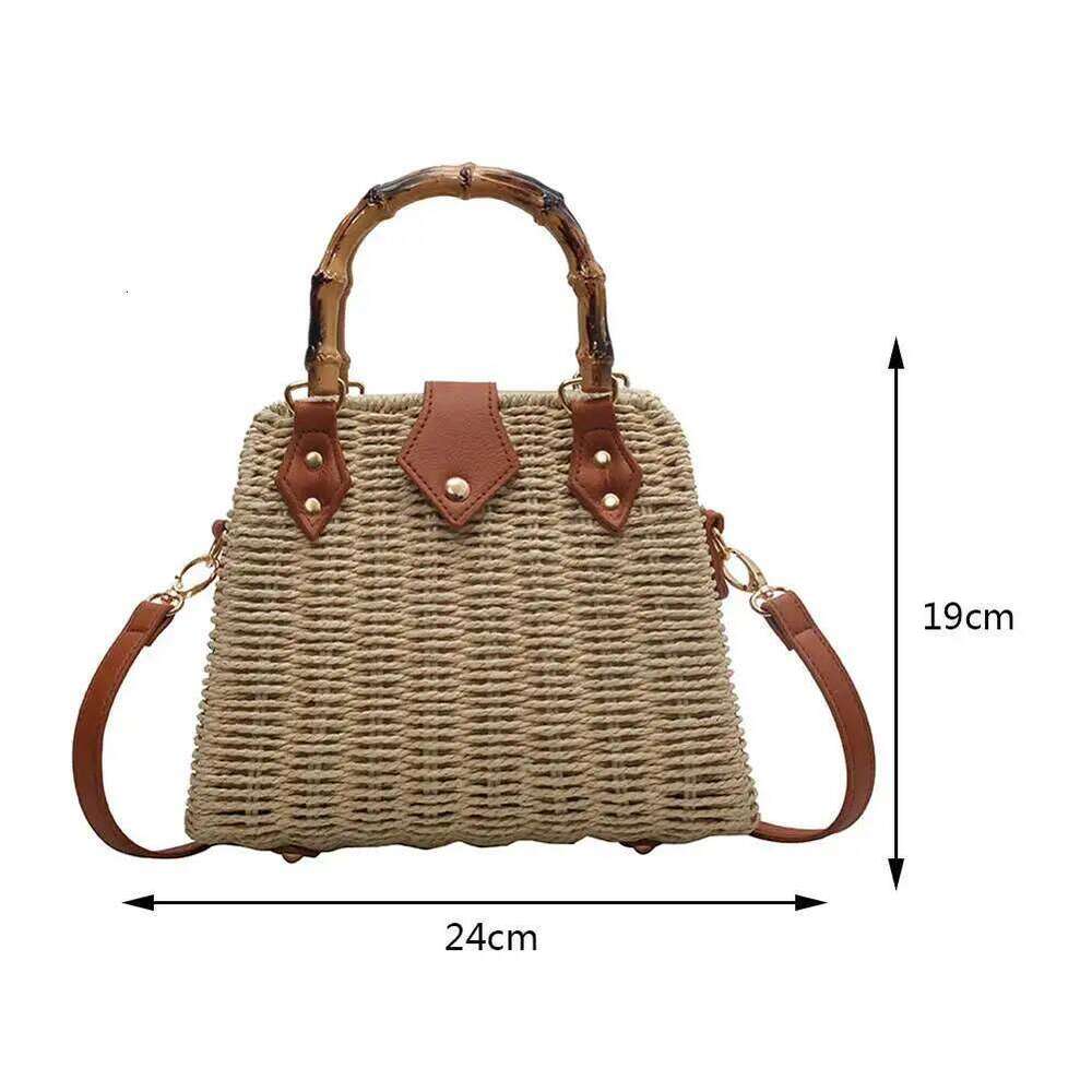 Summer Straw Basket For Women 2023 Bamboo Handle Rattan Handbags Beach Shoulder Crossbody Bag Travel Woven Bags Bohemia