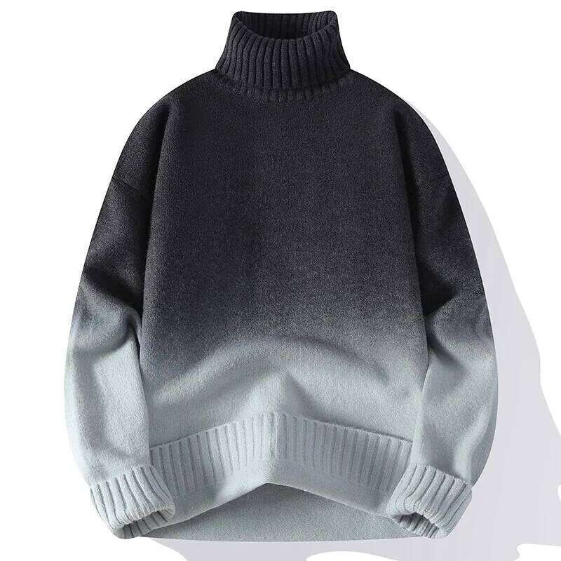 Men Turtleneck Sweater Classic Gradient Knitted Pullover Vintage American Fit Loose Haruku Men's Knitwear Sweaters Multicolors