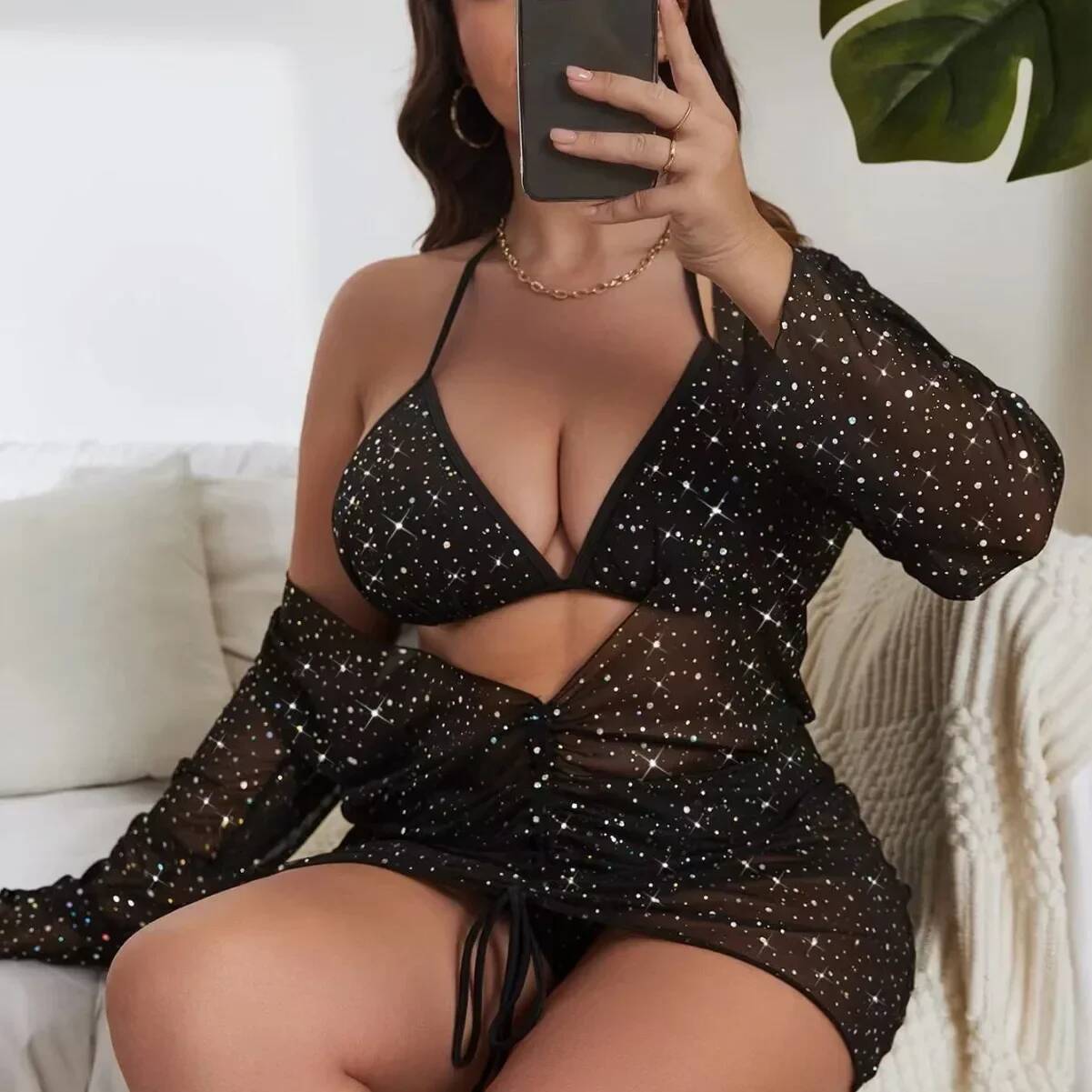 New 3PCS Big Bikini with Cover Ups Plus Size Swimwear Women Swimsuit Beachwear Bathers Bathing Suit Female Micro Biquini