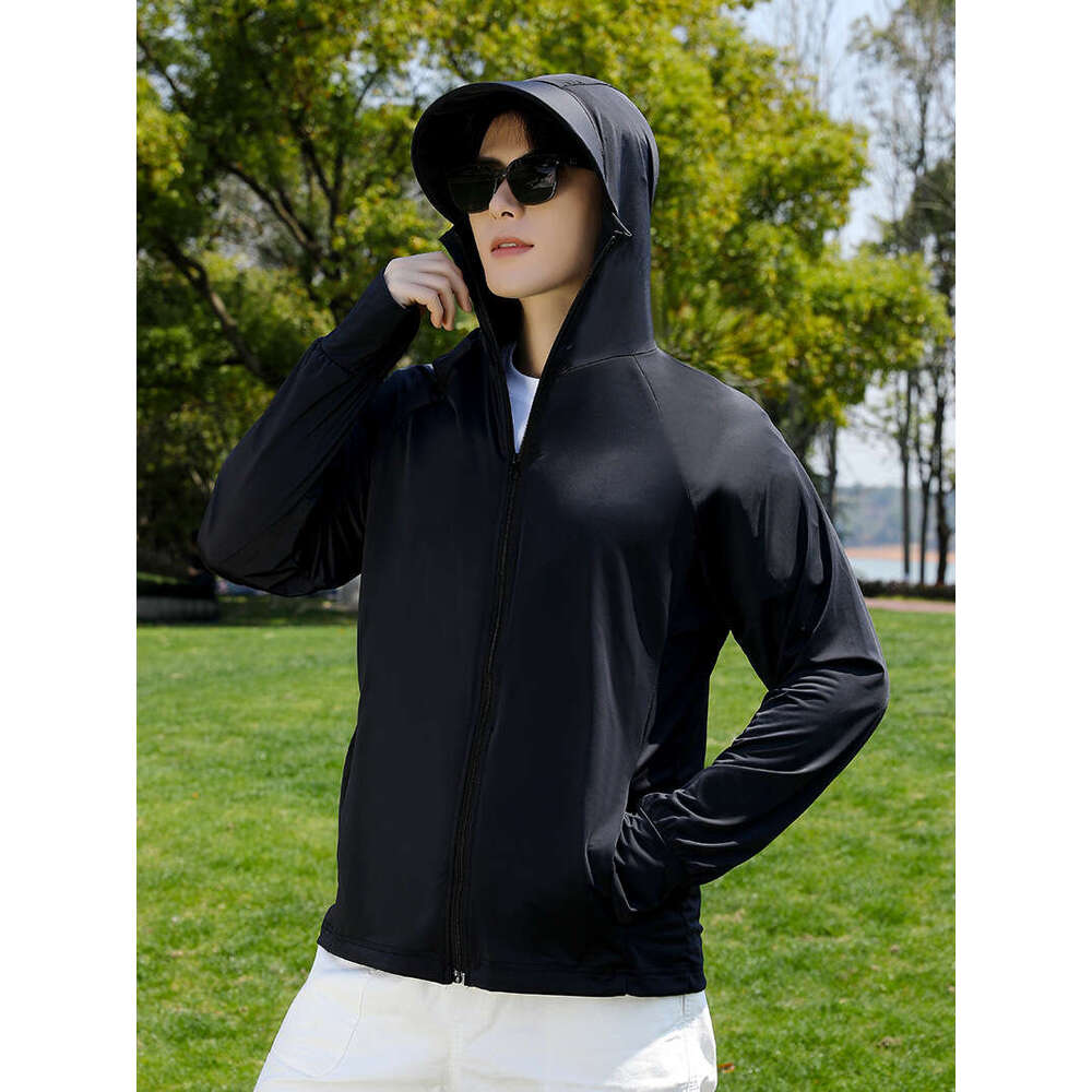 2025 Black Rubber Wide Brim Ice Silk Sun Jacket For Men, UV Protection Outdoor Cycling Sunshade Breathable Coat