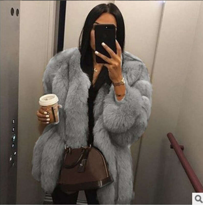 Faux For Women New Autumn Winter Fox Mid-Length Synthetic Fur Coat