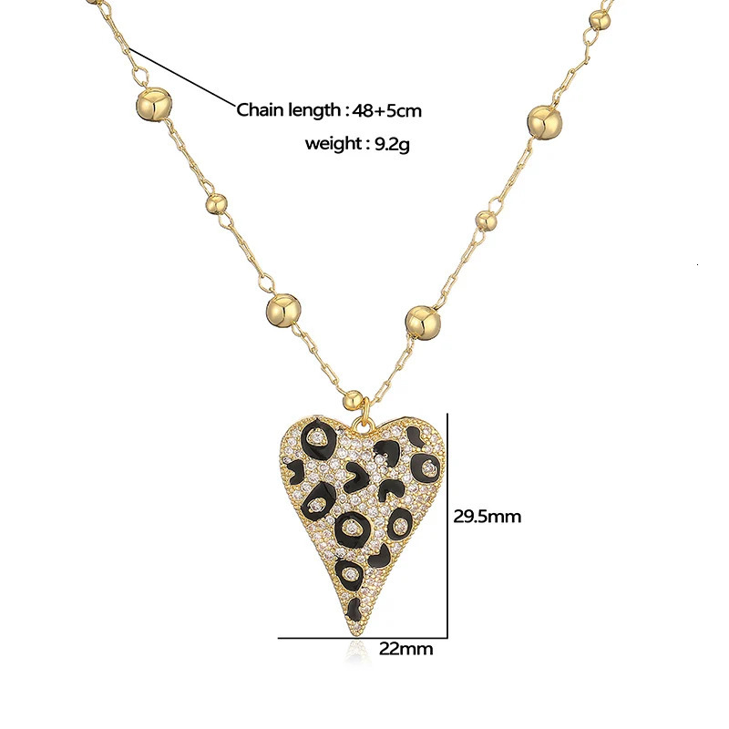 HECHENGCute Leopard Pattern Heart Shaped Womens Pendant Necklace 18K Golden Plated with Sparkling Zircon Womens Jewelry 250609