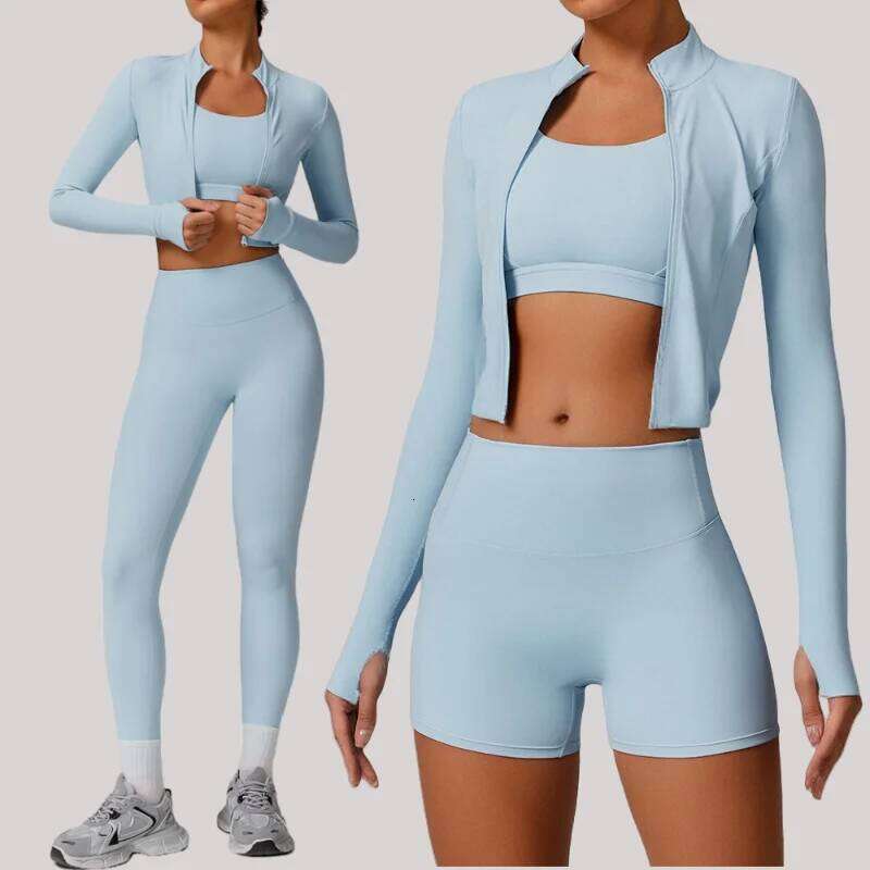Seamless Sets Fiess High Waist Hip-lifting Tight Naked Shockproof Sports Bra Tracksuit Gym Yoga Three-piece Suit