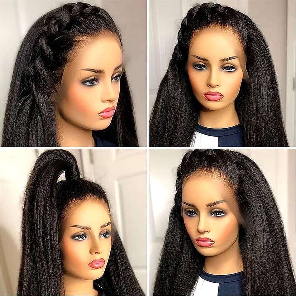 Kinky 13x4 HD Front Human Hair Brazilian Yaki Straight Frontal Wig 4x4 Lace Closure Wigs