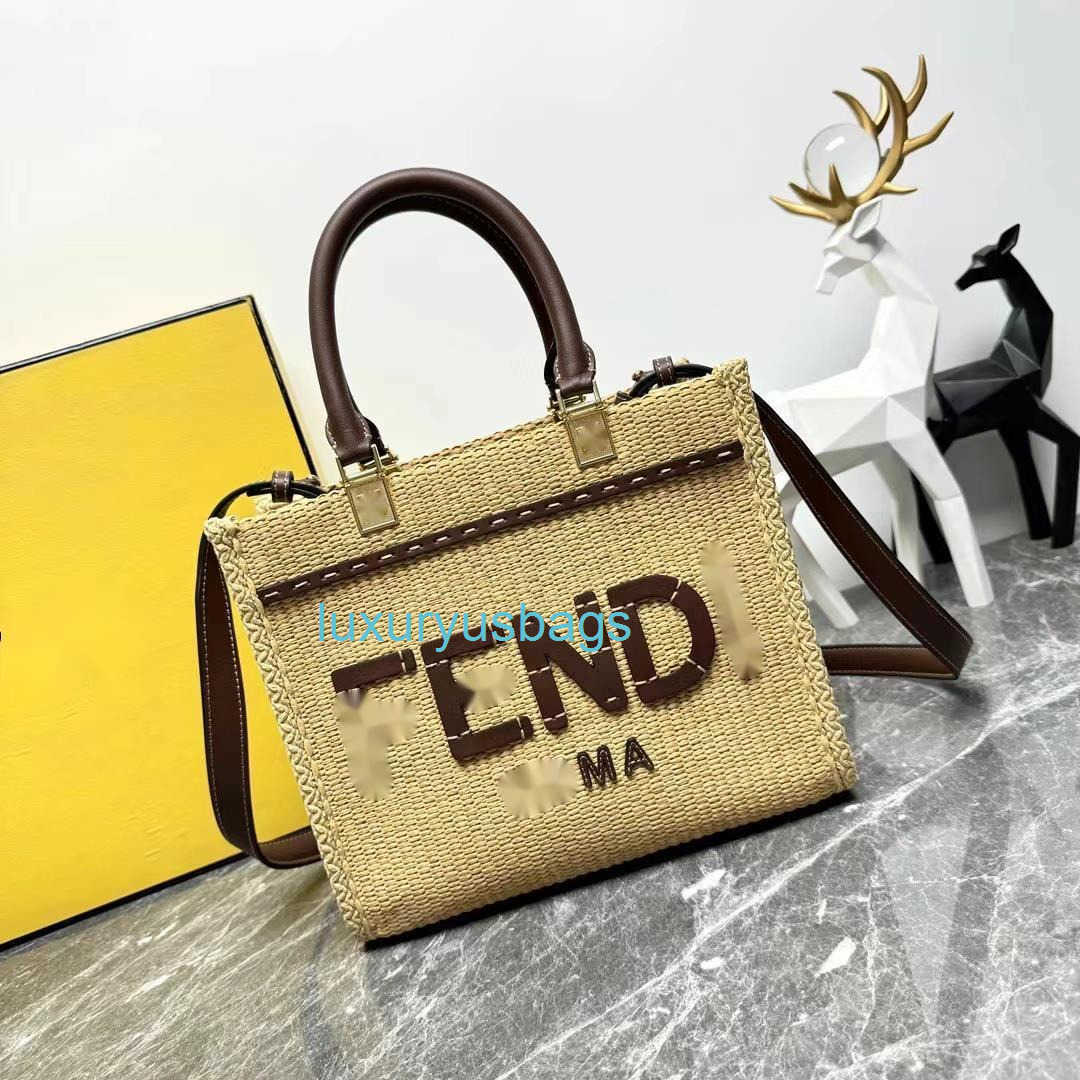 Designer Bags Sunshine Small Lafite Grass Material Brown Leather Tube Handle Internal Layer Single Shoulder Size: 25cm Luxury Bag Handbag Leather Bags Women Yqtgood