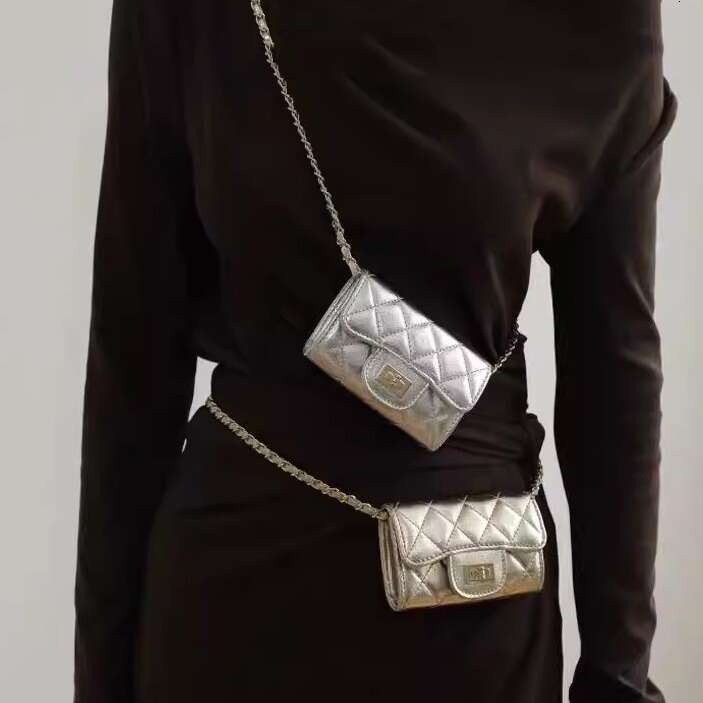 Silver Small Wallet Card Holder Coin Purse Mini New Waist Women's Chain Crossbody Bag