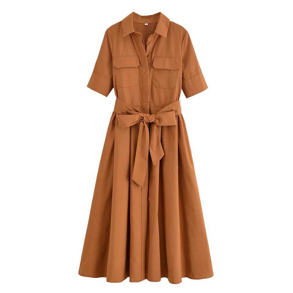 HipSeam Women Dress With Belt Spring Pocket Lady Dress Button Midi Dress Casual Side Zipper Womens Dresses Female Party Dress XJ250610