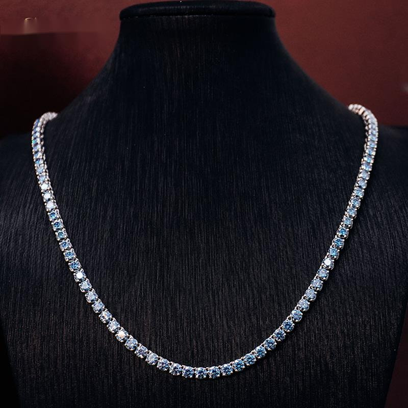 OACOCA Fine Chains Necklaces Blue Moissanite Tennis Chain Necklace 925 Sterling Silver With for Wedding Engagement or Gift