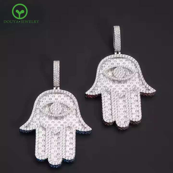 Luxury VVS Mossanite Diamond Pendant Iced Out Hiphop Jewelry Hamsa Hand 925 Sliver Hiphop Custom Moissanite Pendant