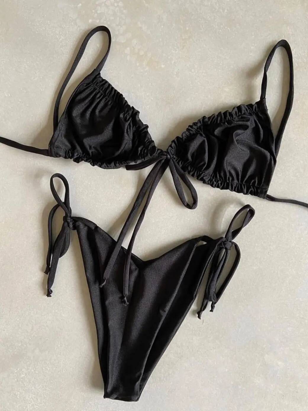 2020 women's loop strap double face plain swimsuit sexy bikini swimming pool party essential NEW
