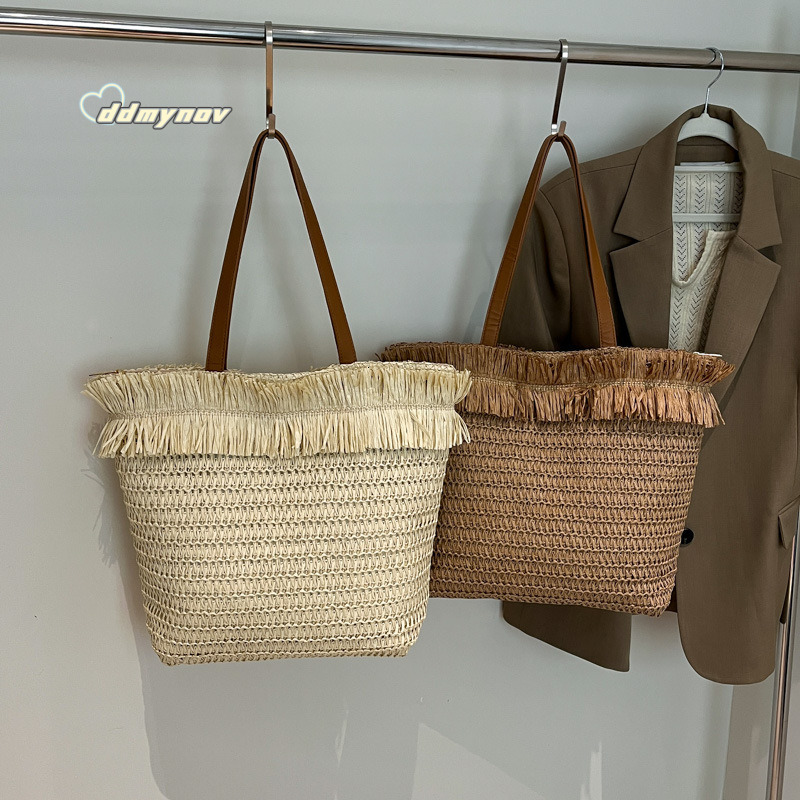 Minimalist Casual Beach Vacation Bags Trendy Fashion Commuting Travel Shoulder Crossbody Handheld Straw Woven Bag ddmynov