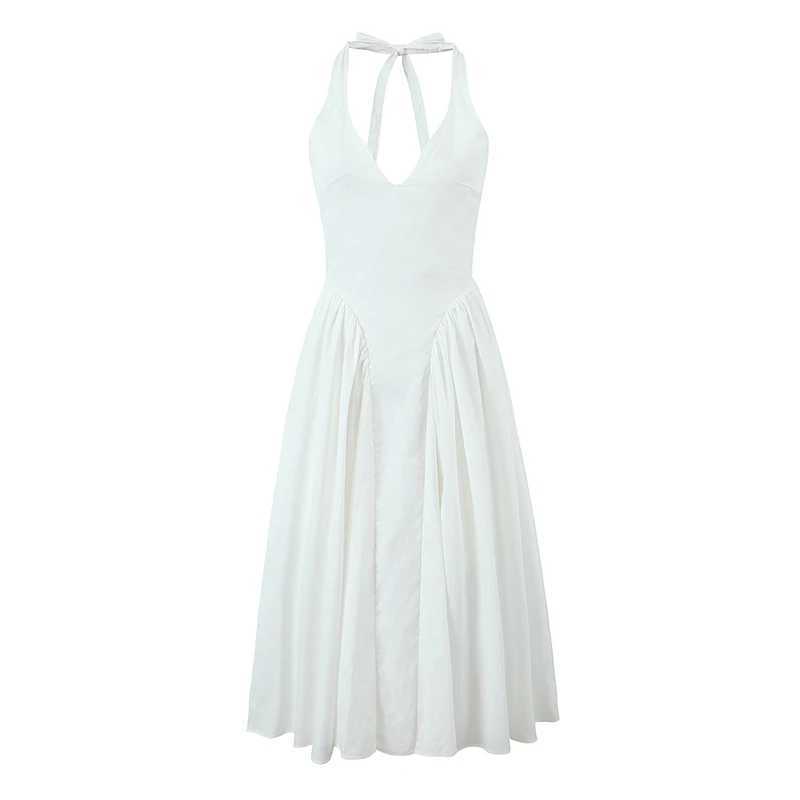 YENKYE Sexy Backless Green Elegant Halter Dress For Women Low Waist A-line Midi Summer Evening Party Dresses Cotton Robe XJ250610
