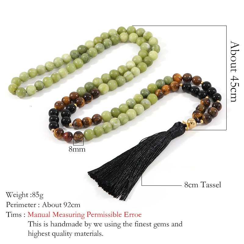 OAIITE 108 Mala Beaded Necklace 8MM Southernjade Black Onyx Japamala Blessing Meditation Buddha Head Tassel Long Chain Jewelry 250604