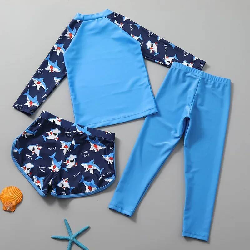 3-piece Swimwear for Girls Boys Swimsuit Kids Swim Suit Sun Proof Long Sleeve Swimming Clothes Quick-dry Bikini Teen