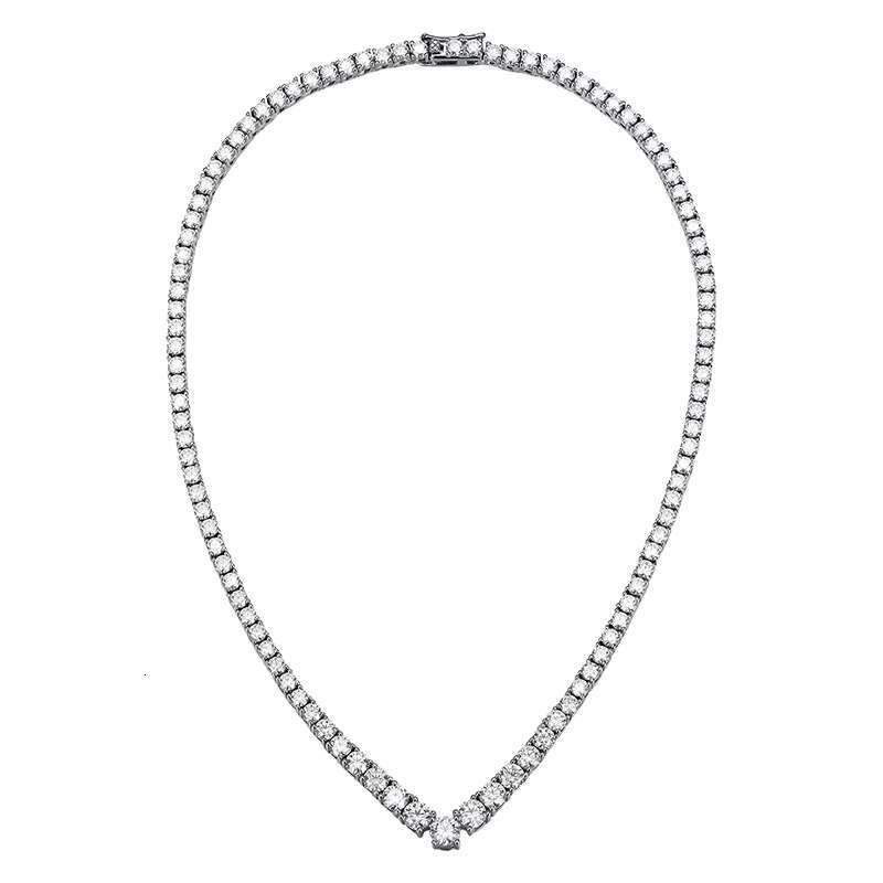 OACOCA Wedding Jewelry 925 Sterling Silver Tennis Chain VVS1 D Color White Gold Plated V Shape Link Moissanite Necklace