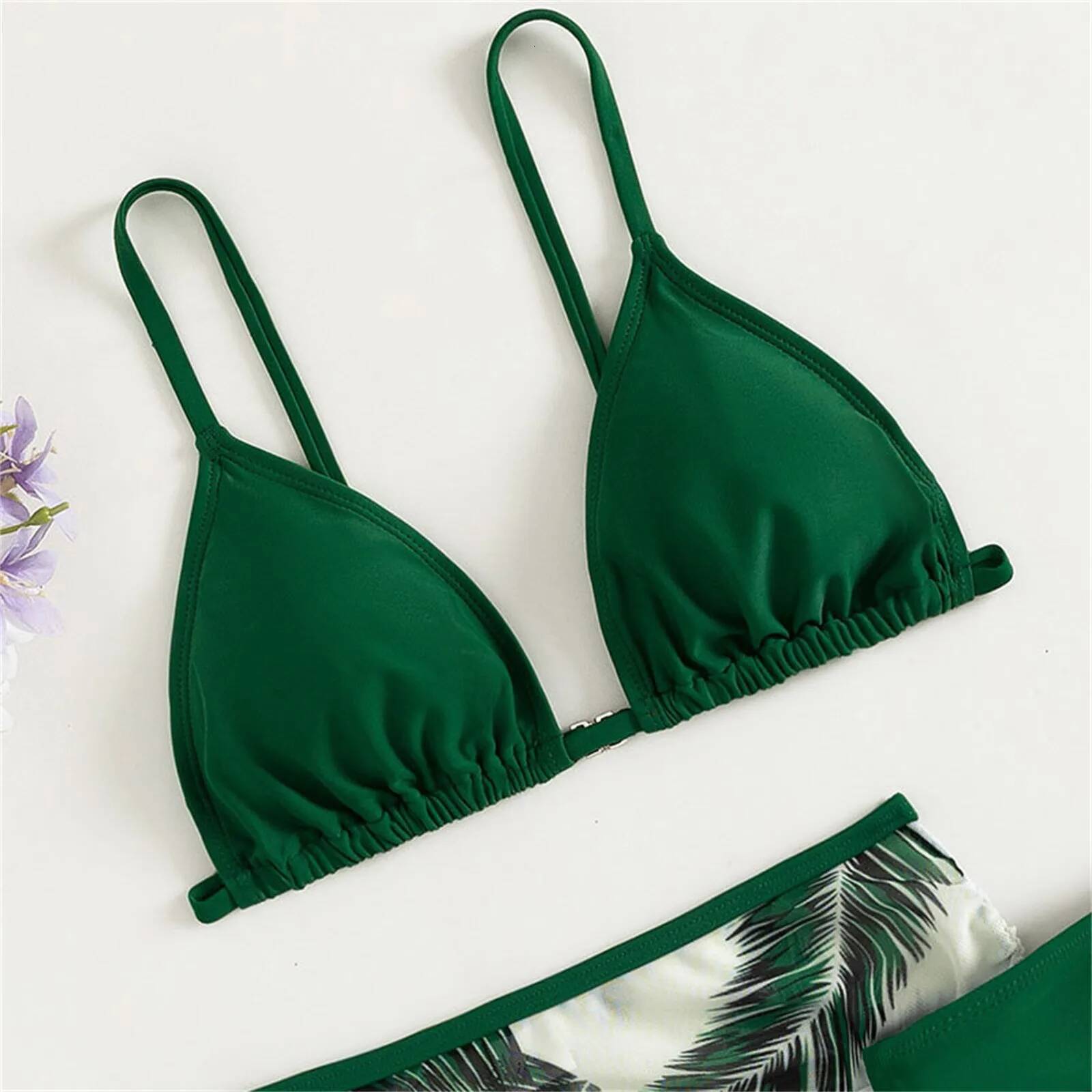 Kids Child Girls 3 Piece Swimsuits Bathing Soild Bikini Top Underpants Leaf Print Skirt Summer Swimwear Beachwear Swim Suit