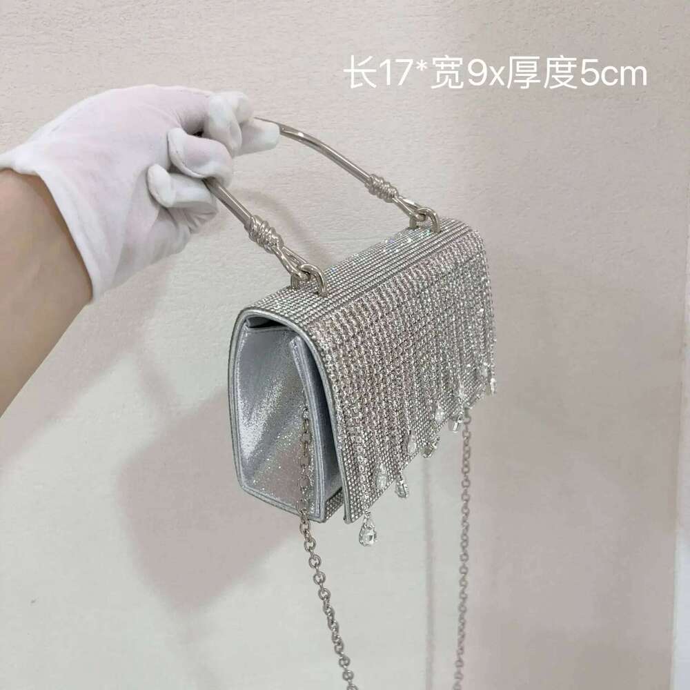 Women 2025 New Internet Celebrity Fresh Hot Dia Rhinestone Fringed Chain Small Square Shoulder Messenger Bag