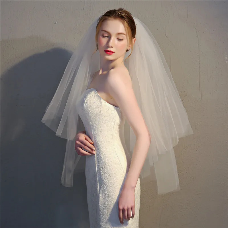 Cut Edge Two Layers Wedding Bridal Veil with Comb Voile Mariage Welon Accessories 250610