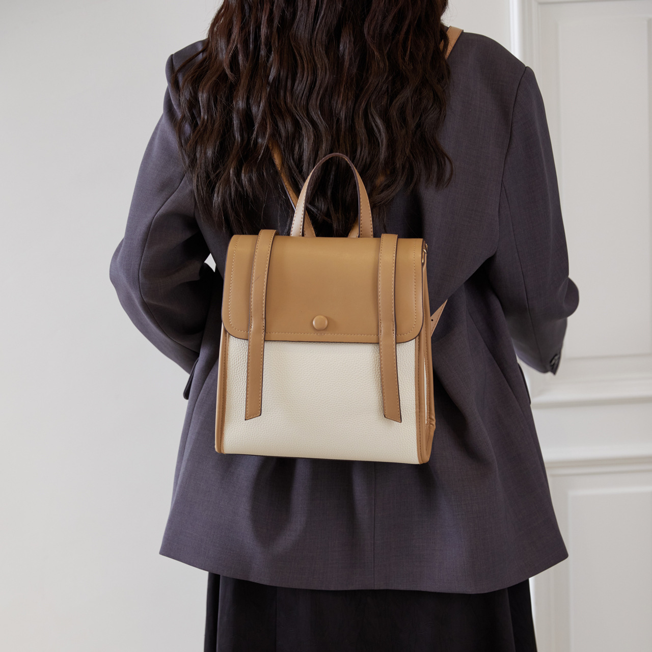 Simple Fashion Color-Block Backpack New Versatile Korean Style Women's Shoulder Bag Handheld