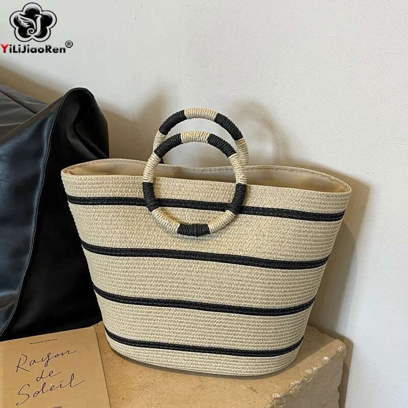 Fashion Handmade Woven Straw Handbag Summer Shoulder Large Beach Bag Handbags Women Bags Designer Borsa Mare