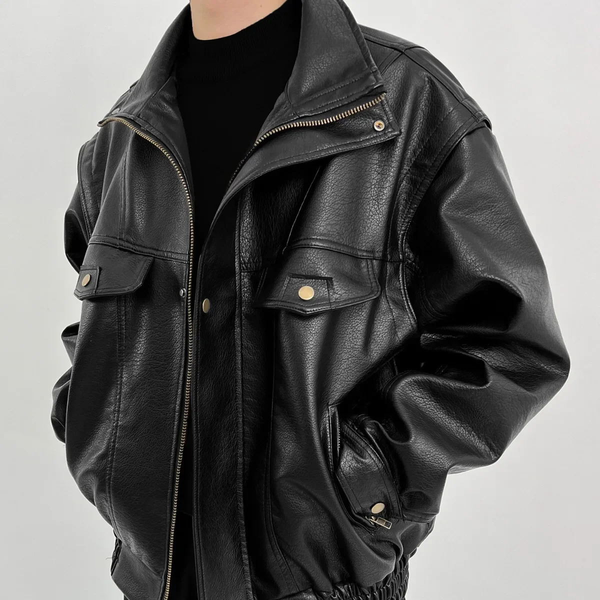 Vintage Motorcycle Leather Jacket For Men American Style PU Leather Thickened Cropped Spring Autumn High-End Feel Trendy B 250610