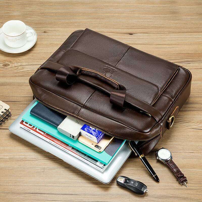 STEEL LION Genuine Leather Men's Briefcase Large Capacity Crossbody Computer Bag With Single Shoulder Strap Lage Fixing Belt