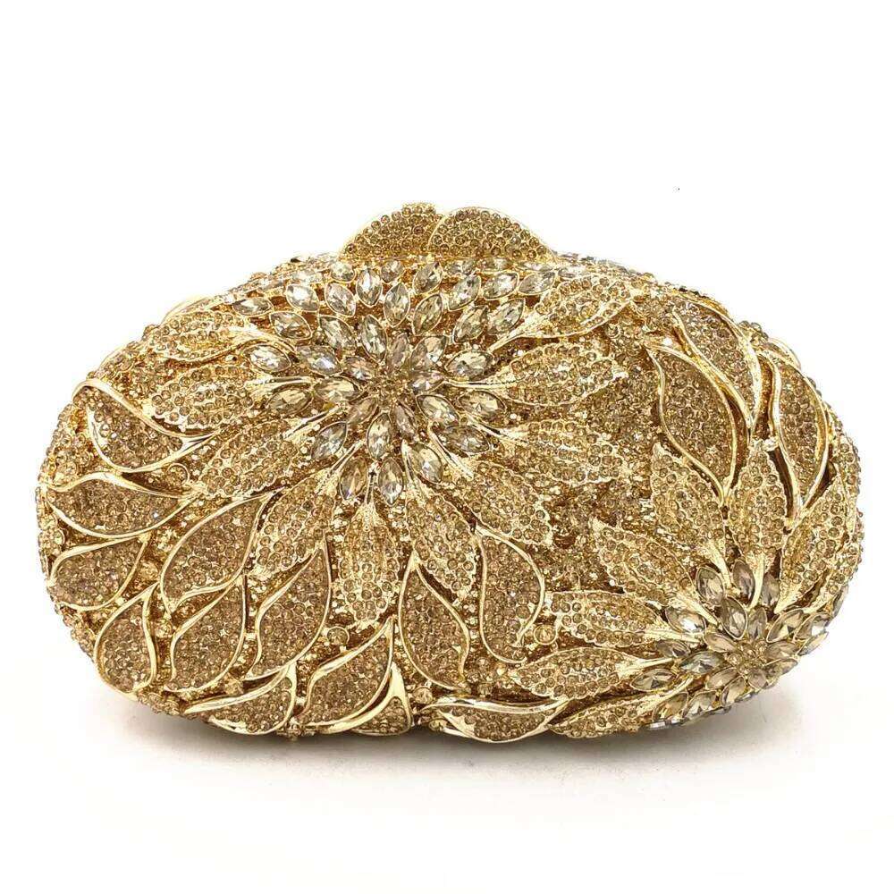 Gold Metal Leaves White Crystals Evening Clutch Bags Women Wedding Party Purse Ball Handbags Rhinestone Mini heart bag