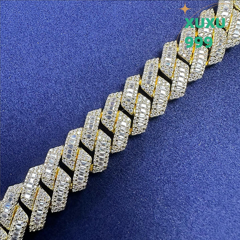 Elegant 13mm Moissanite Cuban Link Chain Necklace Pure 925 Silver Sterling with 10K Gold Accents OACOCA