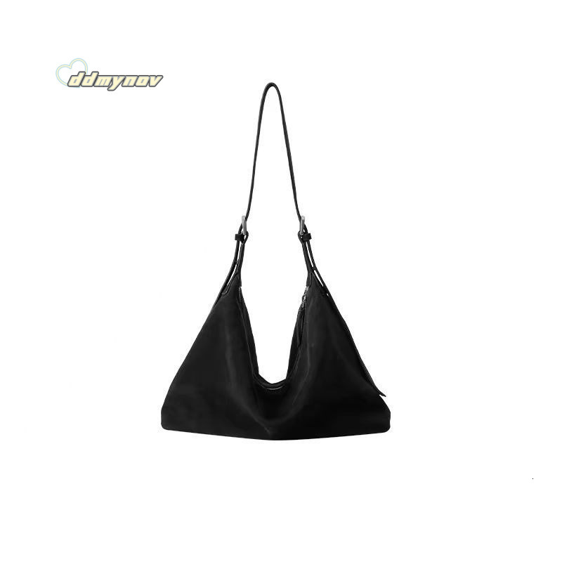 Qiu Zhen Vegetable Tanned (Nubuck Leather) Double Ear Hobo Lazy Single Shoulder Crossbody Large Capacity Commuter Bag ddmynov