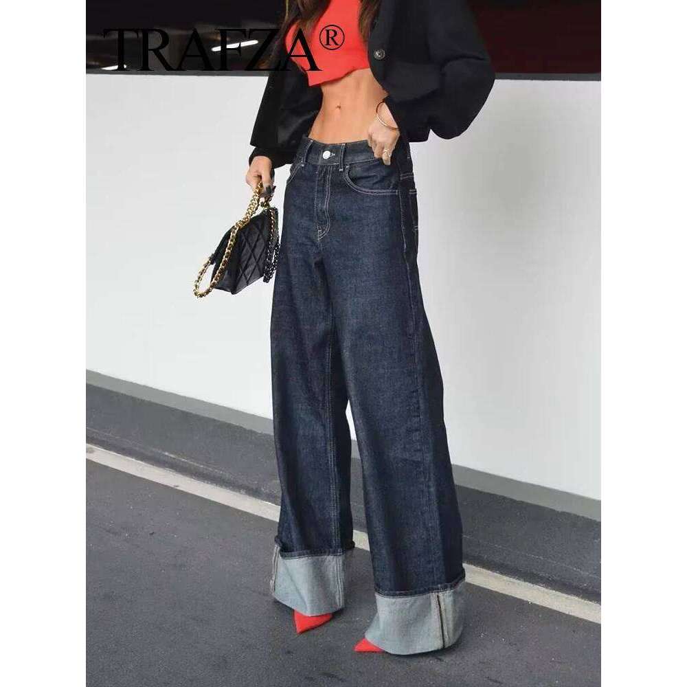 TEAFZA 2024 Vintage Women Patchwork Denim Jacket Pant Sets Long Sleeve Cropped Coat+High Waist Wide Leg Pants Streetwear Suit