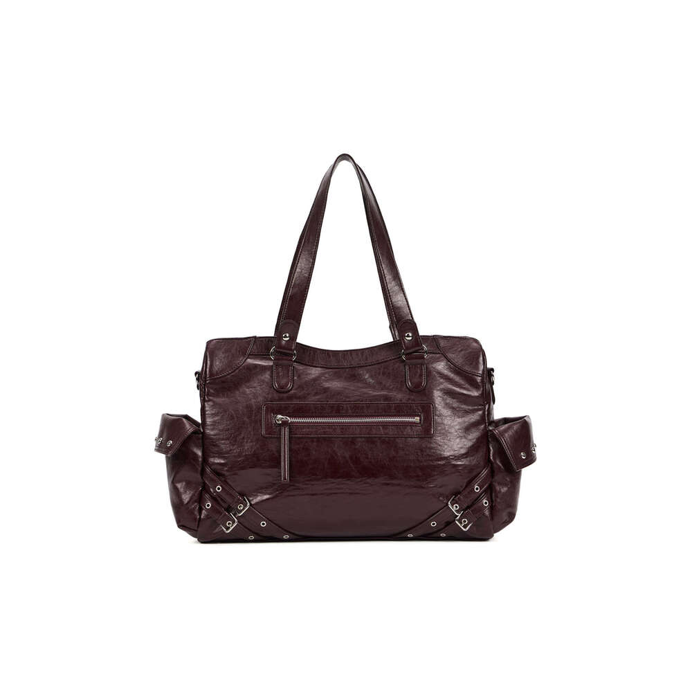 Korean Niche Deinet Motorcycle 2025 New Tote Large Drawstring Pocket Rivet Shoulder Bag for Women