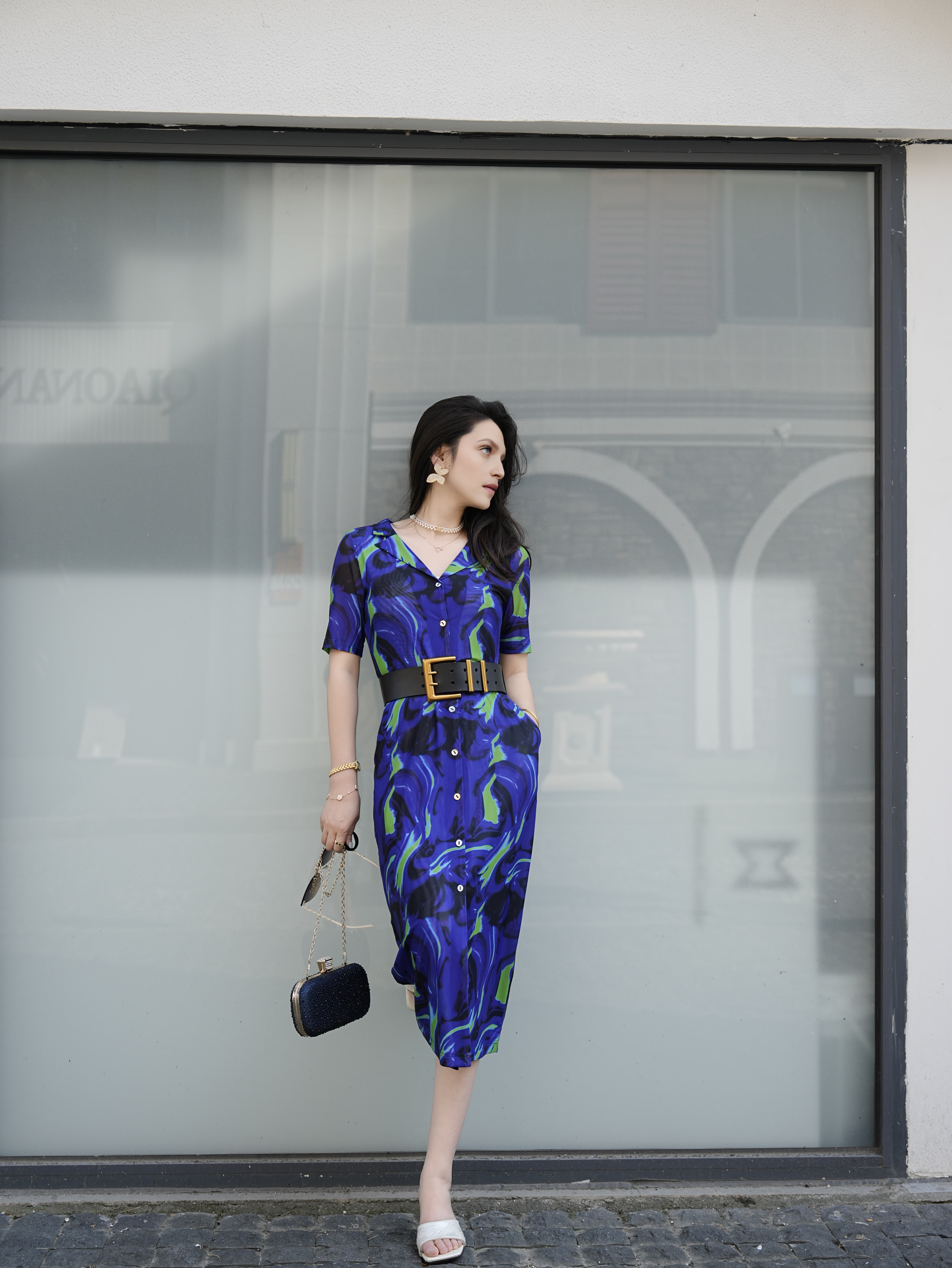 HZHJ new original designer style emerald blue fairy dress appears white and thin, high-end, light luxury and western-style