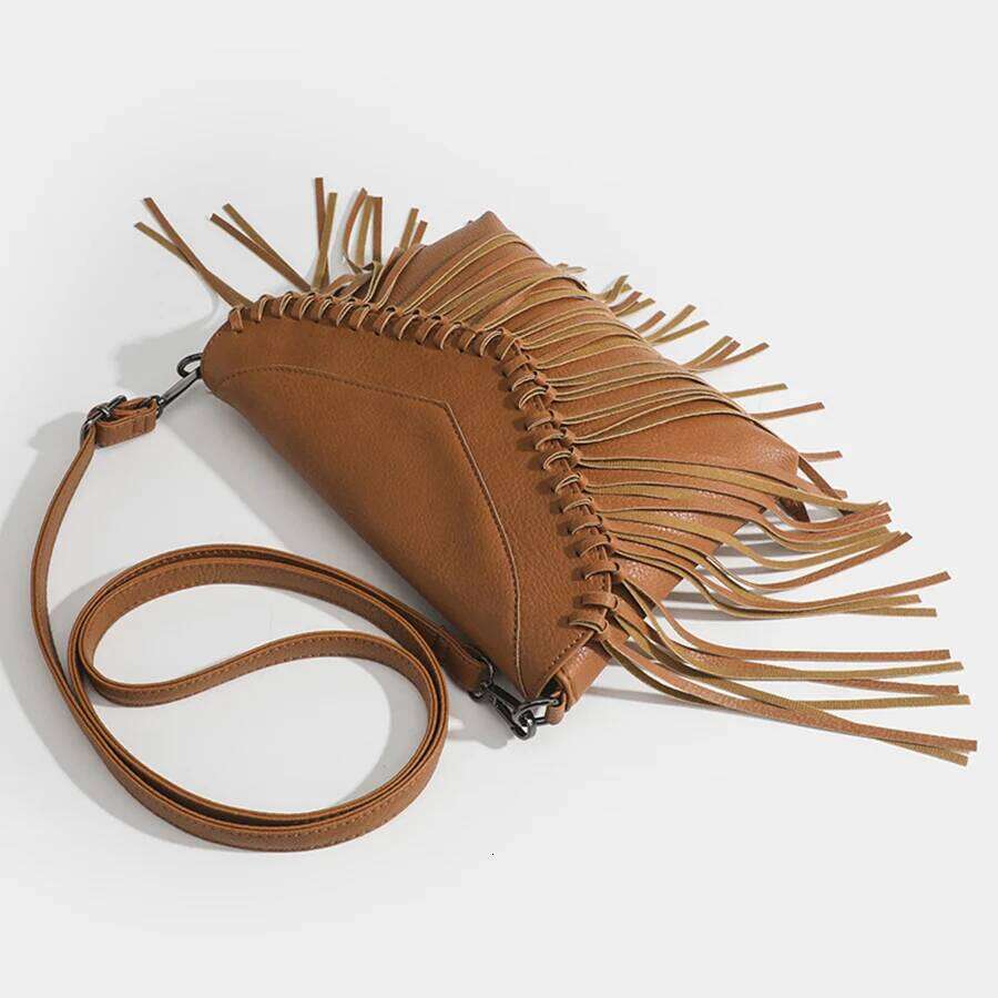 Tassels Crossbody Bags Vintage Summer Bohemian Beach Zip Handbag Casual Pu Leather Elegant Adjustable Strap for Weekend Vacation