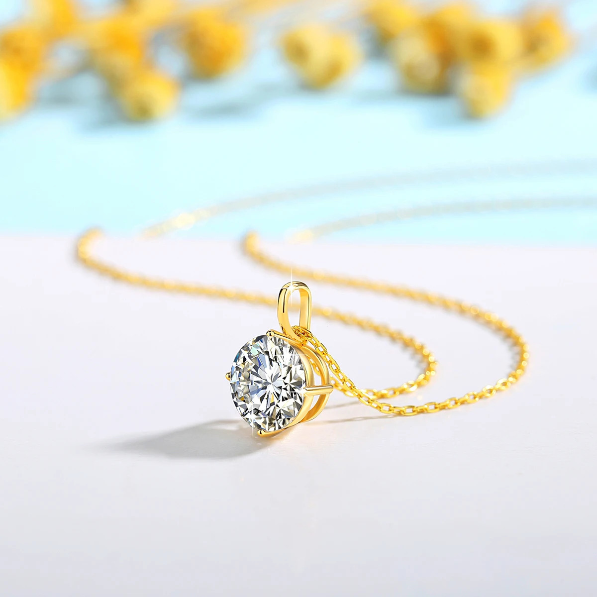 100% Real 14k AU585 Gold Pendant D Color Necklace For Women 0.5ct/1ct/2ct/3ct Engagement Jewelry 250609