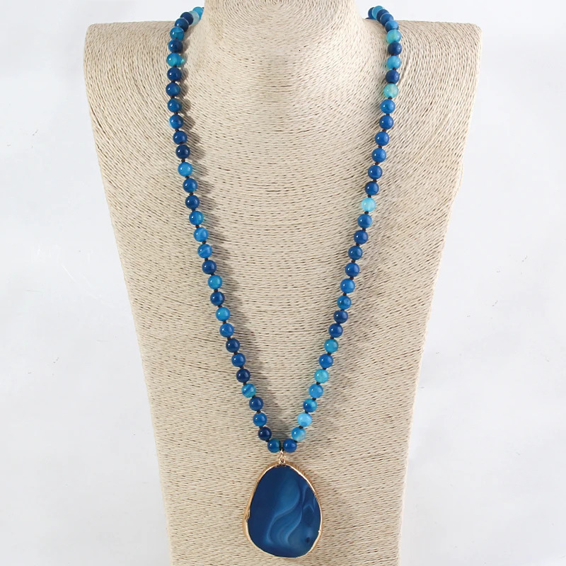 Fashion Boho Beaded Necklace Natural Stone Bohemai Beads Knotted Agt Stones Pendant Necklaces For Women Gift 250604