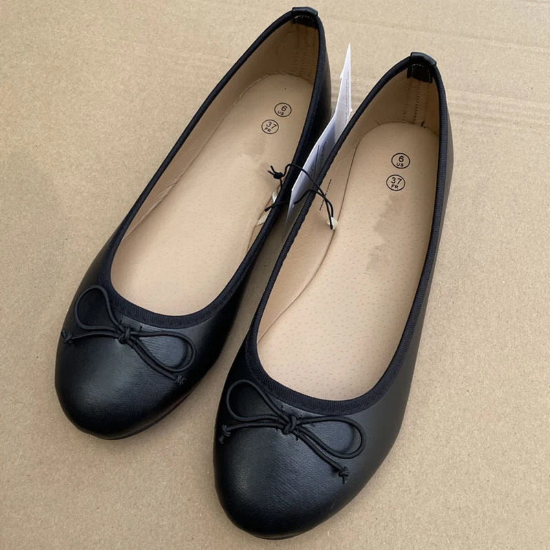 Elegant Bowknot Ballerina Womens Flat Round Toe Comfort Slip-On Ladies Loafers Leather Single Mules Shoes 250606