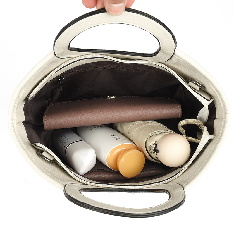 Free Shipping New Leather Handbag Designer Shoulder Bag For Women Large Capacity Bucket Bag Fashionable Commuting Mom Tote Bag