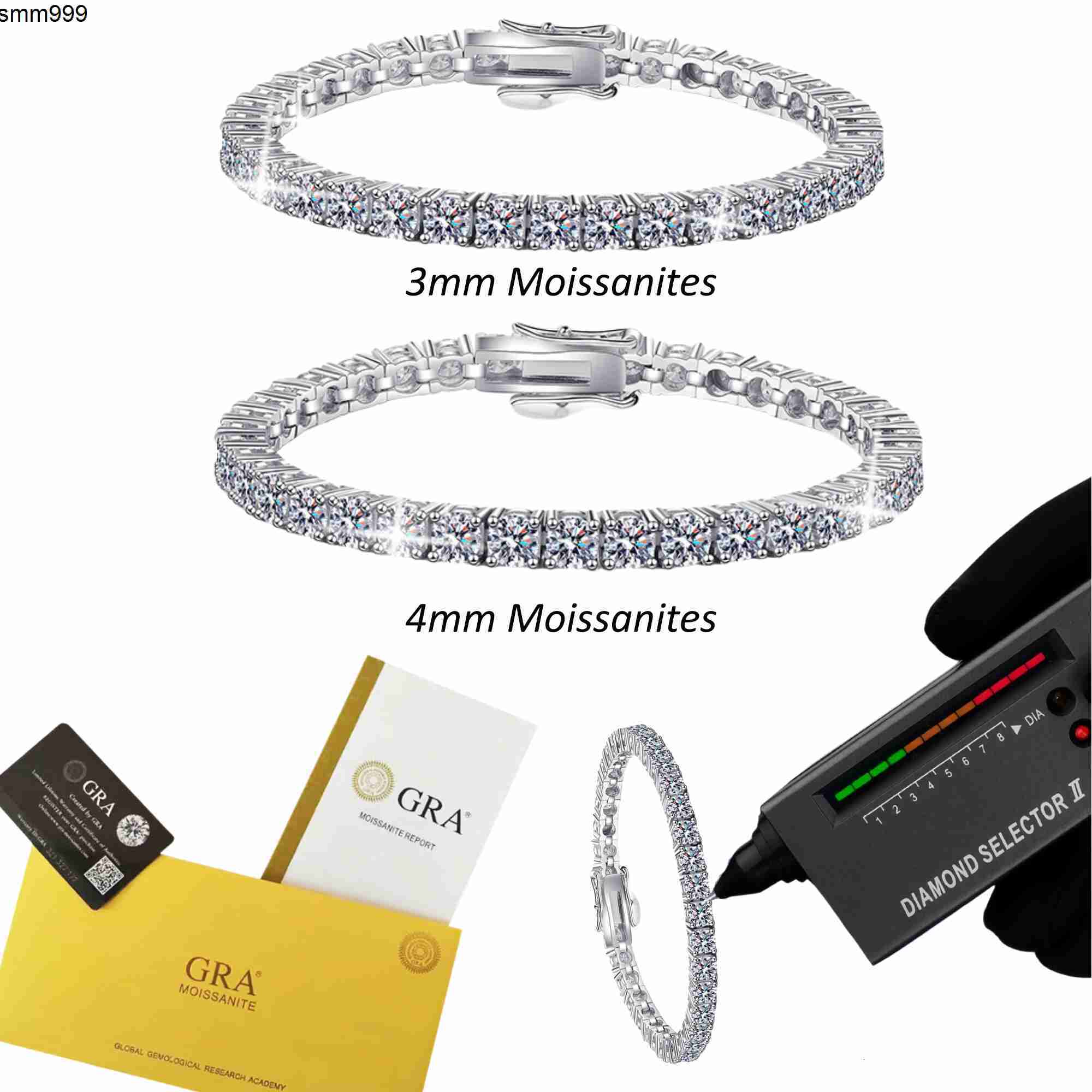 Luxury 3mm 4mm Moissanite Jewelry Rhodium Plated 925 Silver VVS Moissanite Tennis Bracelet Hip Hop Jewelry Mens Bracelet