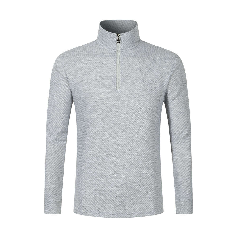 Ins Autumn New Twill Jacquard Zipper Long Sleeve Men's Sports Polo Shirt B5