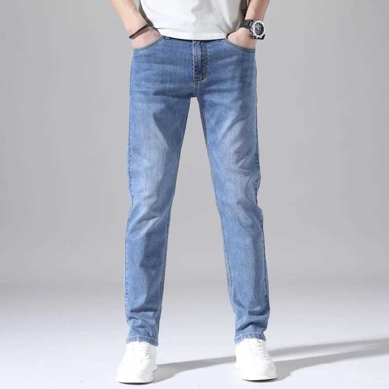KSTUN Slim Straight Jeans Men Denim Pants Casual Regular Fitness Mens Trousers Light Blue 2025 Summer Mens Clothing Cowboys M250610