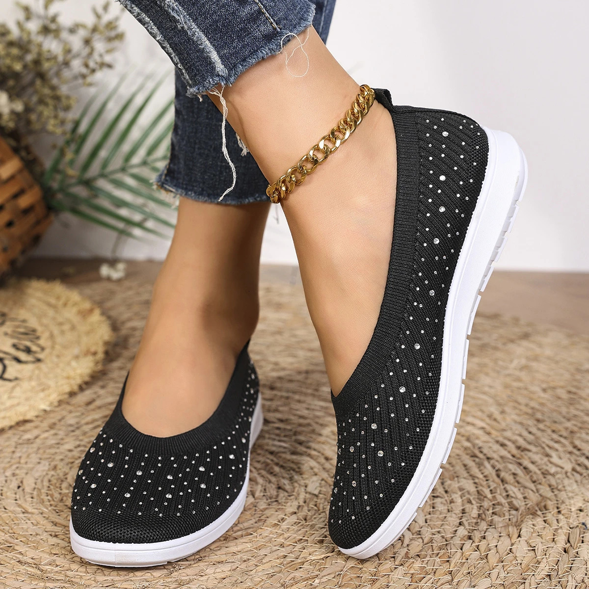 Spring/autumn Single Shoes Women Fashion Round Head Glitter Mesh Shallow Mouth Soft Casual Comfortable Flat Shoes for Women 250603