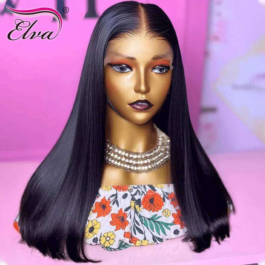 Double Drawn Glueless PrePlucked Human Hair Ready To Go Bleached Knots Bone Straight 13X6 HD Transparent Lace Frontal Wig