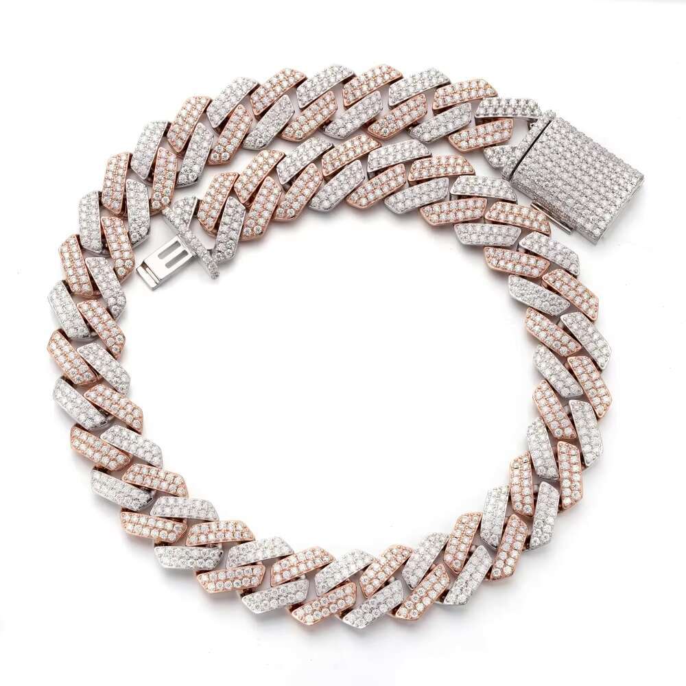 OACOCA Solid Silver 925 Prong Cuban Link Necklace 9mm 12mm 15mm 20mm Pass Diamond Tester Two Toned Cuban Real Moissanite Chain