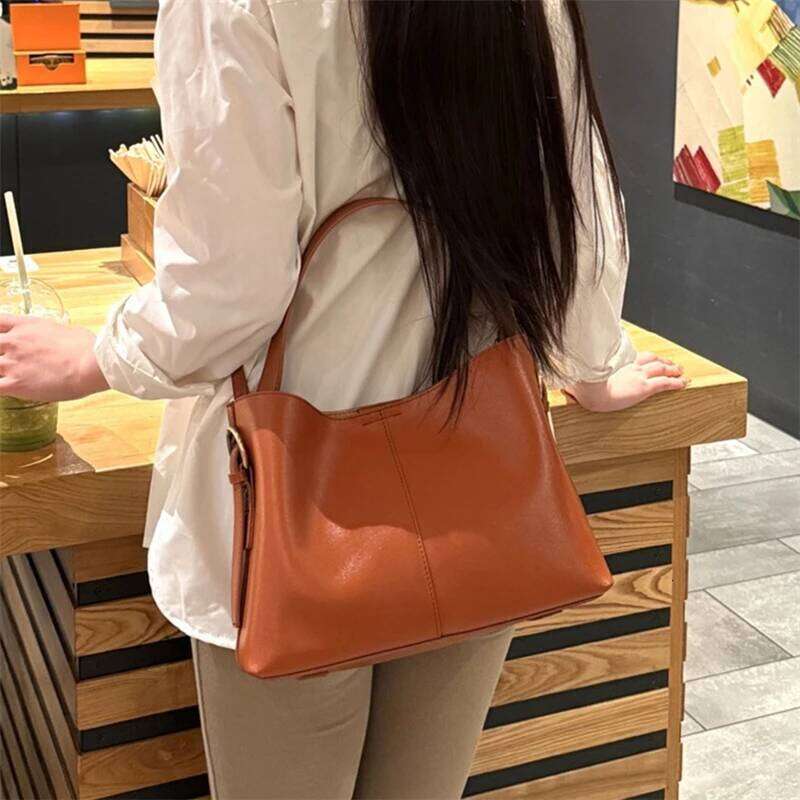 Designer Luxury Burminsa Vintage Cow Genuine Leather Bucket Shoulder Bags For Women 2025 Designer Crosssbody Purses Tote Ladies Handbags