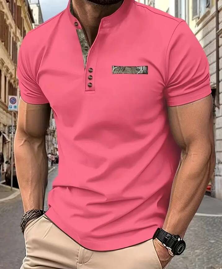 Clothing Summer New Men's Casual Stand Collar Short Sleeve Polo Shirt B5