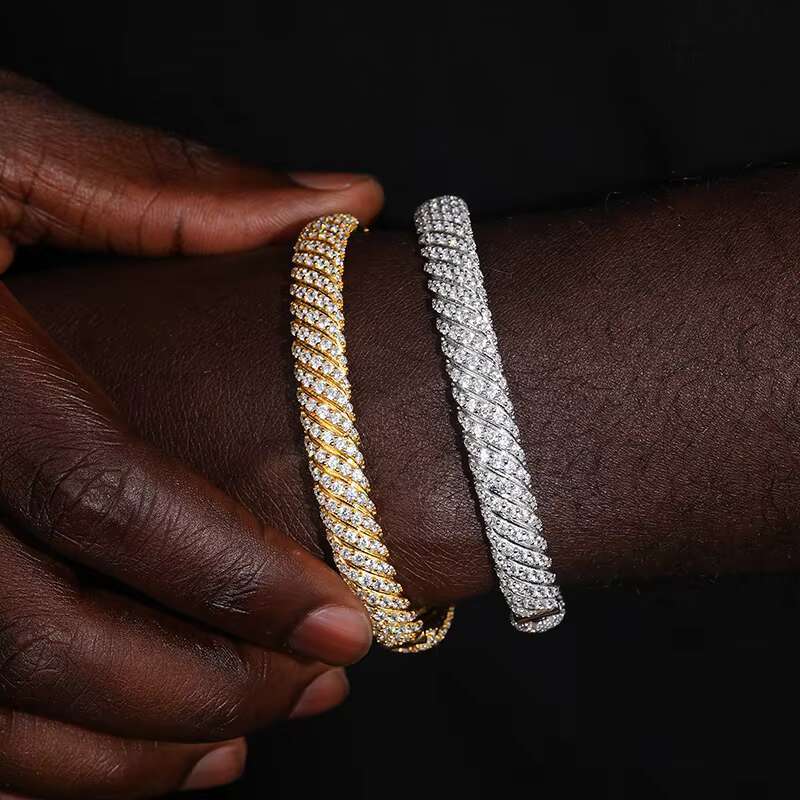 New Popular Mossanite 8mm Iced Out VVS Diamond Hip Hop Bracelet Jewelry Pure Silver Moissanite Bracelet Bangle