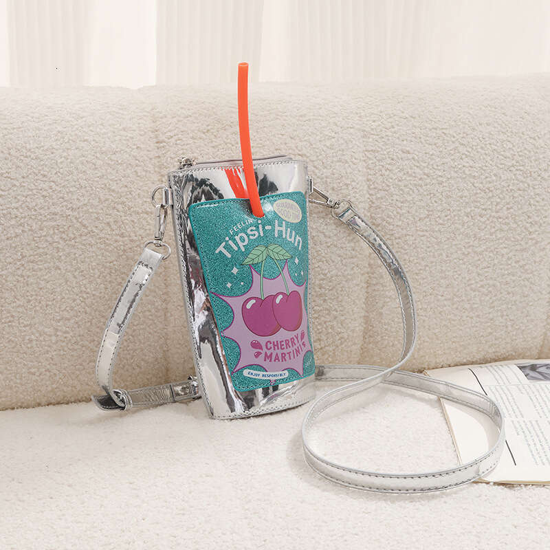 New Cute Printed Shiny Single Shoulder Phone Water Cup Shape Women's Crossbody Bag