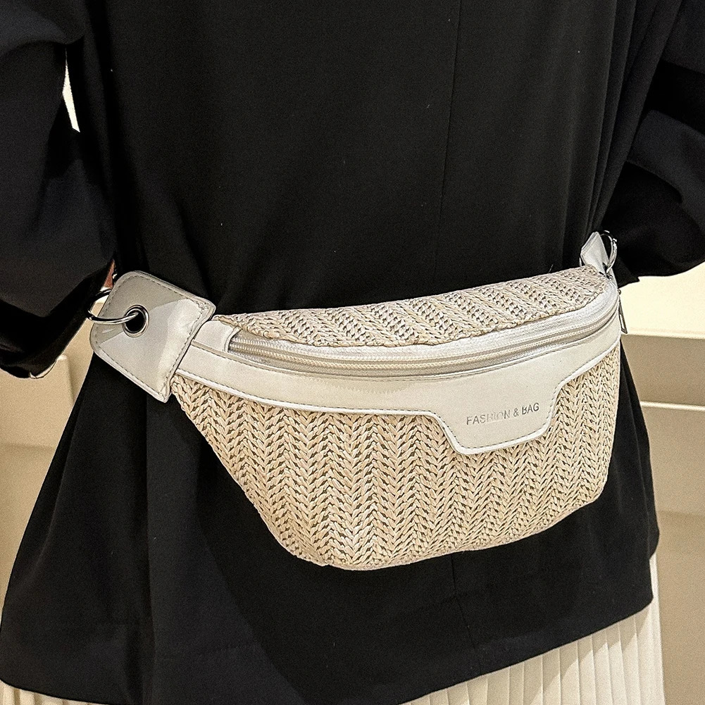 Womens Waist Pack Straw Woven Ladies Shoulder Sling Crossbody Bags for Women Summer Fanny Purse Female Belt Chest Bag 250605
