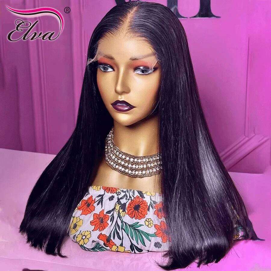 Double Drawn Glueless PrePlucked Human Hair Ready To Go Bleached Knots Bone Straight 13X6 HD Transparent Lace Frontal Wig
