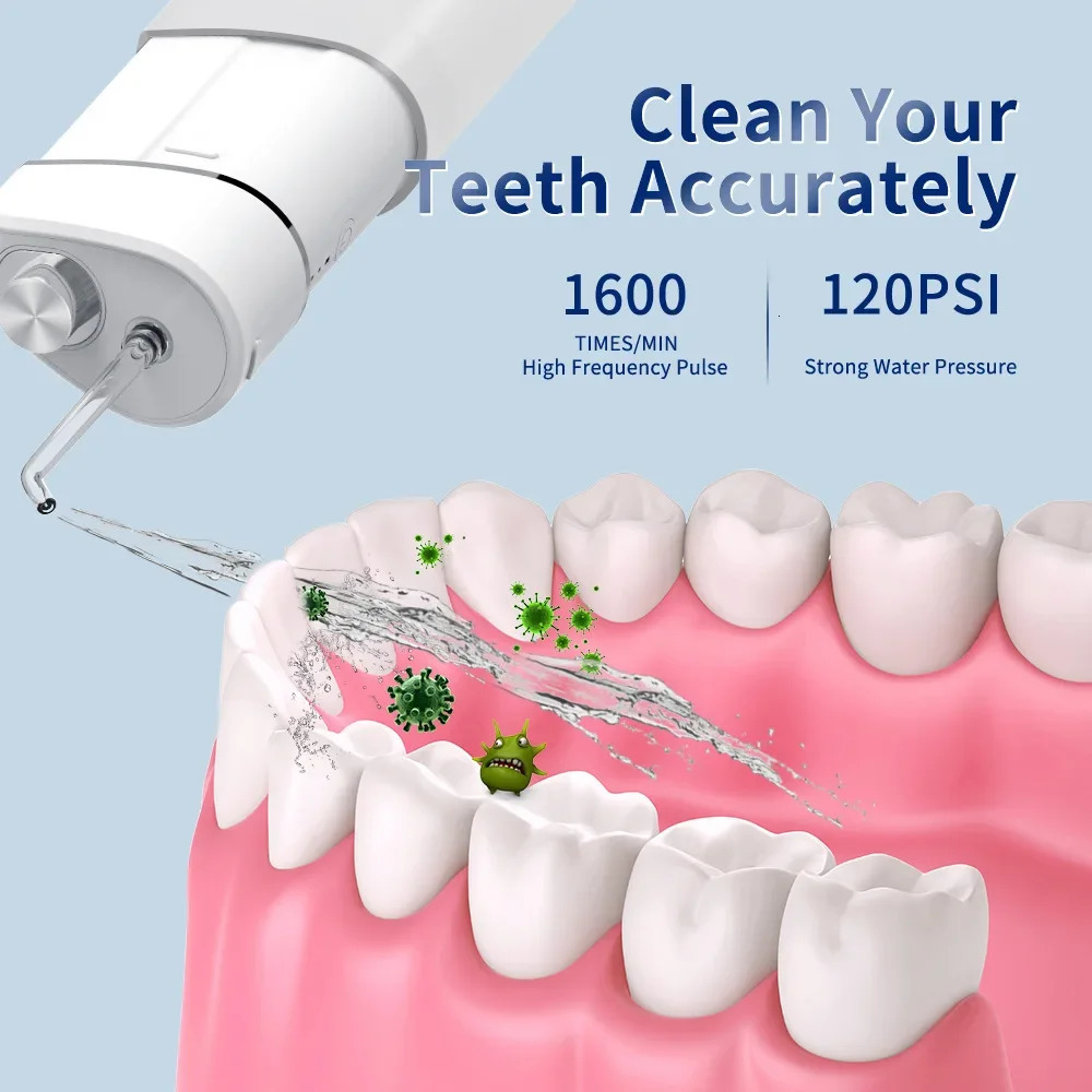 Mini Portable Oral Irrigator Travel Water Flosser On the Go Dental Flusher Water Pick 4 Nozzles Rechargeable Teeth Gum Cleaner 250605